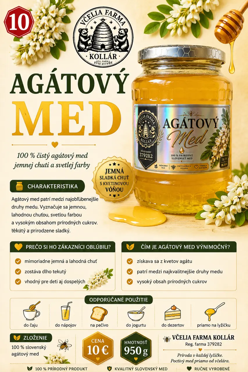 Čistý agátový med Včelia farma Kollár, 950 g