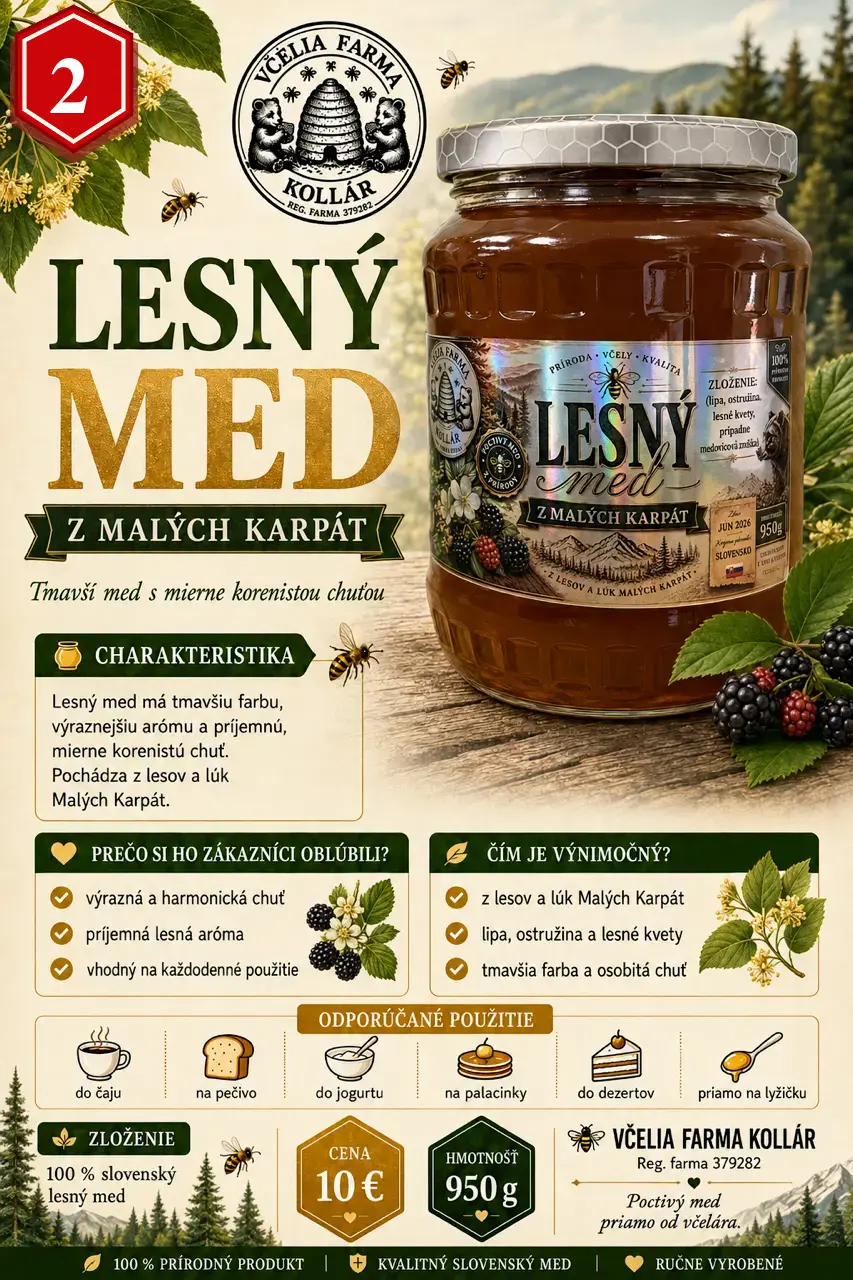Pohár lesného medu z Malých Karpát Včelia farma Kollár, 950 g