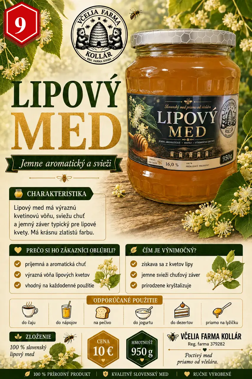 Pohár lipového medu Včelia farma Kollár, 950 g